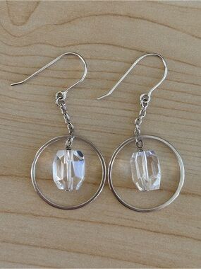 Vintage Deb Guyot Quartz Sterling Silver Circle Dangle Earrings